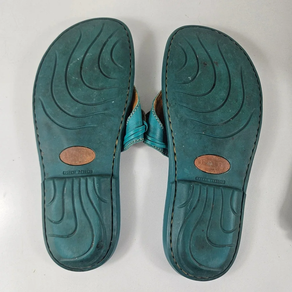 Born Teal Turquoise Womens 6 Leather Thong Sandals Coconut Shell Boho Slides